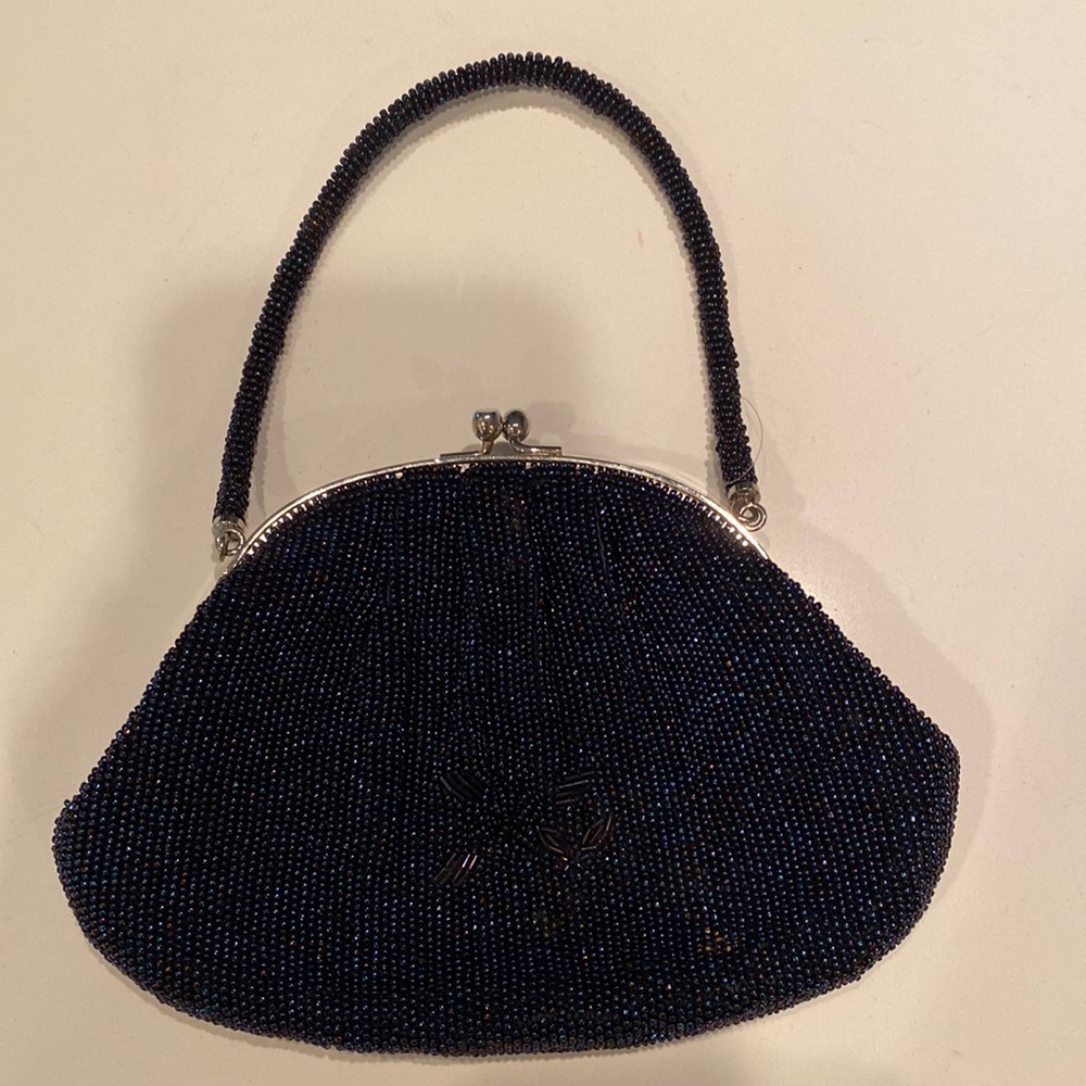 Vintage blue/black beaded small handbag